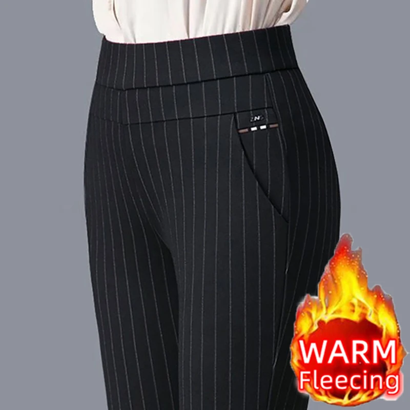 Color: Ivory, Size: XXL - Thin & Thick Warm Winter Pencil Pants Womens Snow Plush Strench Lady OL SkinnyTrousers Femal Thichen Slim Clothing Leggings