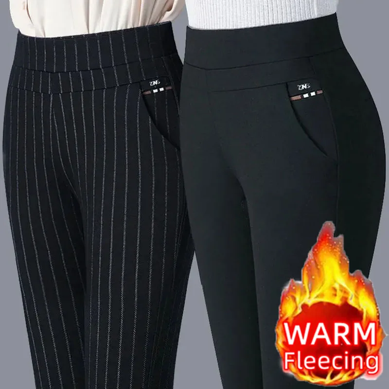Color: Ivory, Size: XXL - Thin & Thick Warm Winter Pencil Pants Womens Snow Plush Strench Lady OL SkinnyTrousers Femal Thichen Slim Clothing Leggings