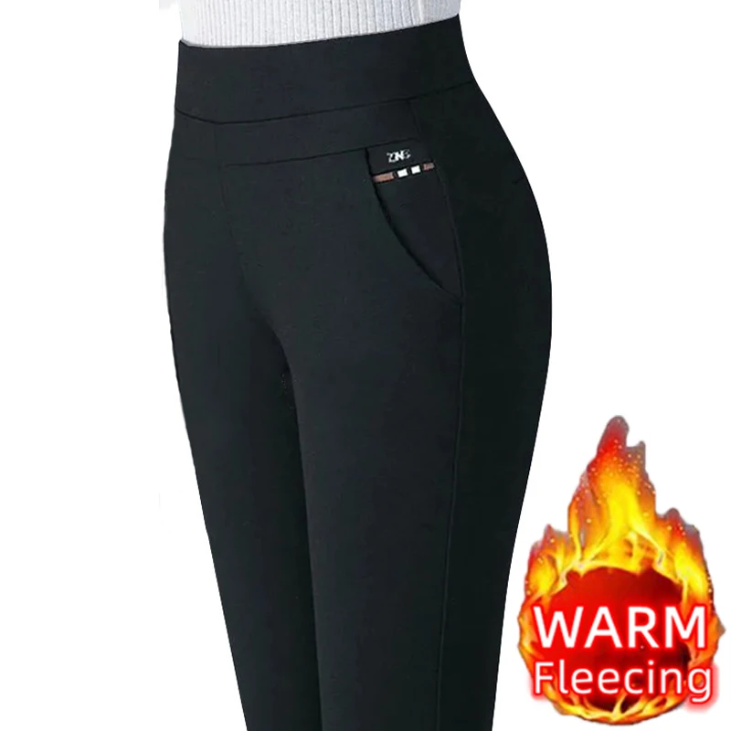Color: Ivory, Size: XXL - Thin & Thick Warm Winter Pencil Pants Womens Snow Plush Strench Lady OL SkinnyTrousers Femal Thichen Slim Clothing Leggings