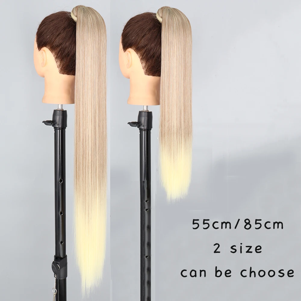 Color: #27, Stretched Length: 34inches - AZQUEEN Straight Synthetic Hairpiece With Ponytail 85cm Super Long Wrap Around Clip In Hair Extensions Pony Tail For Daily Wear