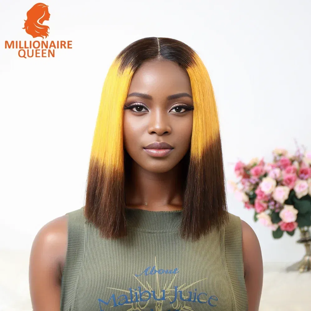 Color: 1B/27HL, Stretched Length: 8inches, Density: 250%, Lace Size: 2x6 - Highlight P4/30 Brown Vietname Bone Straight Bob Wig Super Double Drawn Human Hair 2x6 Glueless Lace Closure Wig For Black Women