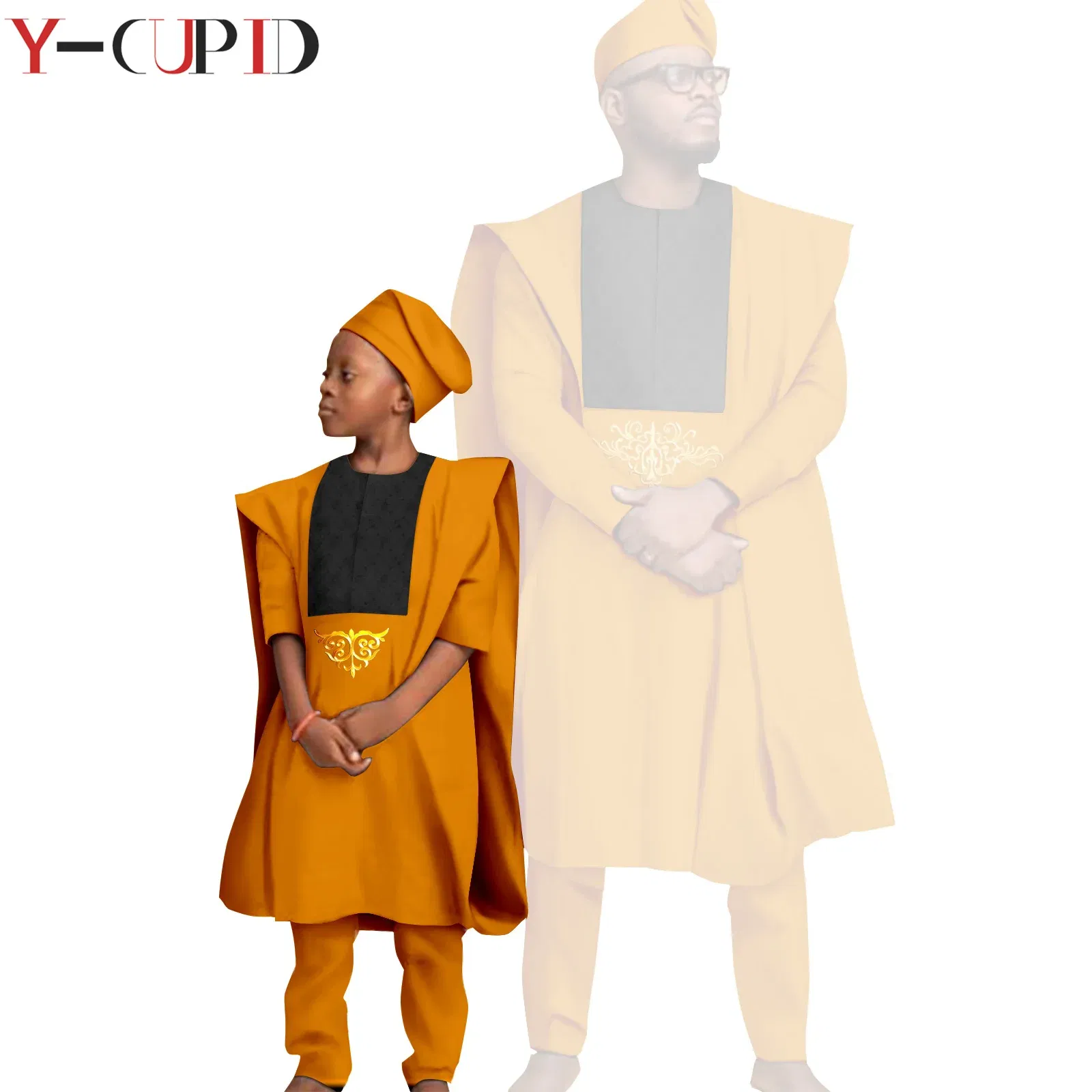 Color: PURPLE, Size: Mother 4XL - African Clothes for Men Top Pants Robes Hat Sets Match Kid Boy Sets Dashiki Father and Son Bazin Riche Family Outfits Y20F001
