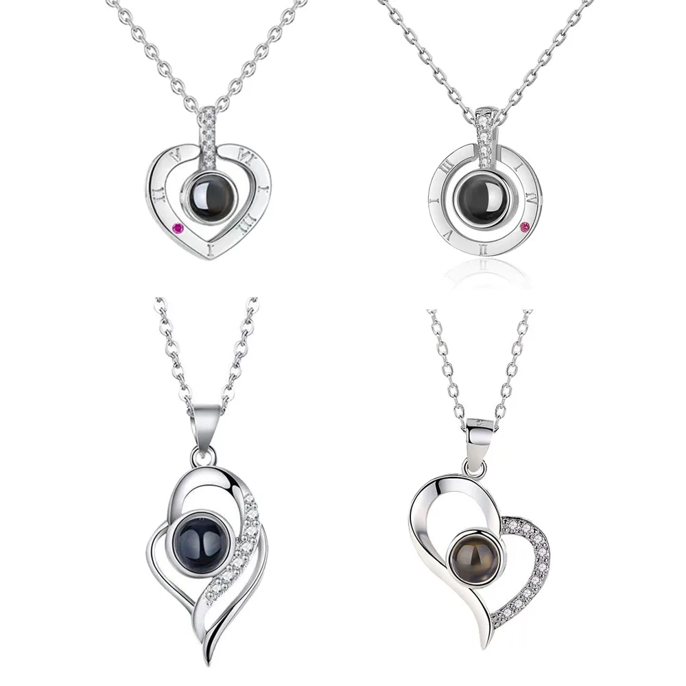 Metal Color: cobalt violet, Length: 50cm, Ships From: CHINA - Heart Projection Photo Necklace Pet Photo Pendant Chain Pet Memorial Gift Anniversary gift Valentine's