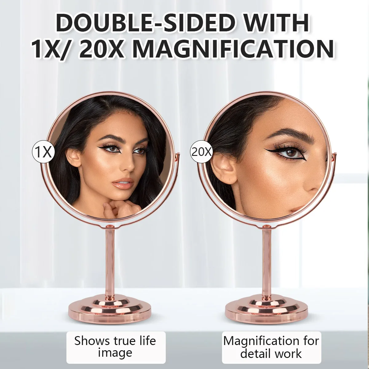 Color: Yellow - 3/4/5in Double-Side Makeup Mirror With 2X Magnification Clear Reflection And Easy To Carry Desktop Vanity Mirror With Stand