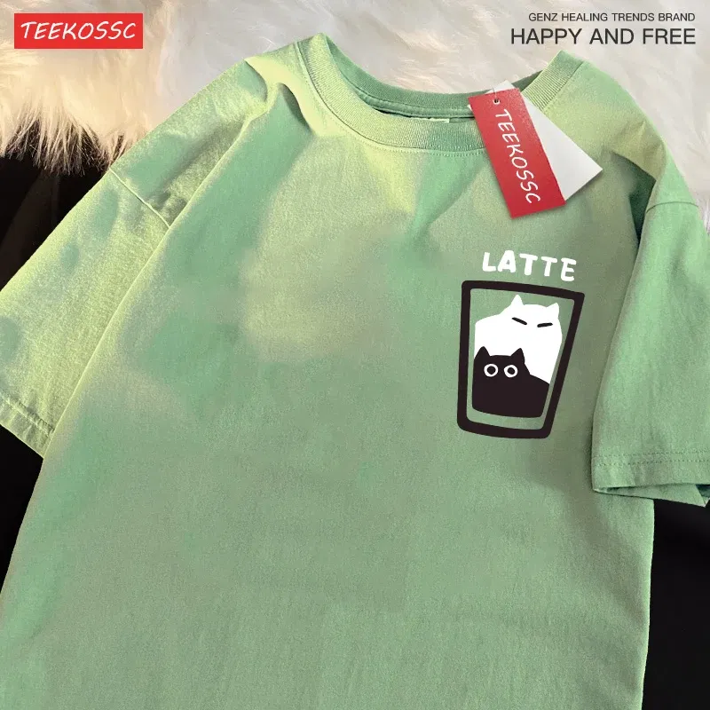 Color: Silver, Size: XXL - Mocha Latte Couple Outfit Cat Coffee Couple Male T-Shirts Graphic Cool Tee Shirt High-Quality Oversized Tshirt Comfort Soft