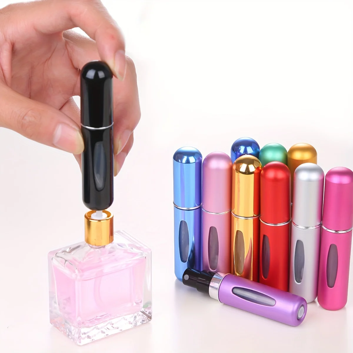 Color: Army Green - 5ml Perfume Refill Bottle Portable Mini Refillable Spray Jar Scent Pump Empty Cosmetic Containers Atomizer for Travel Tool Hot