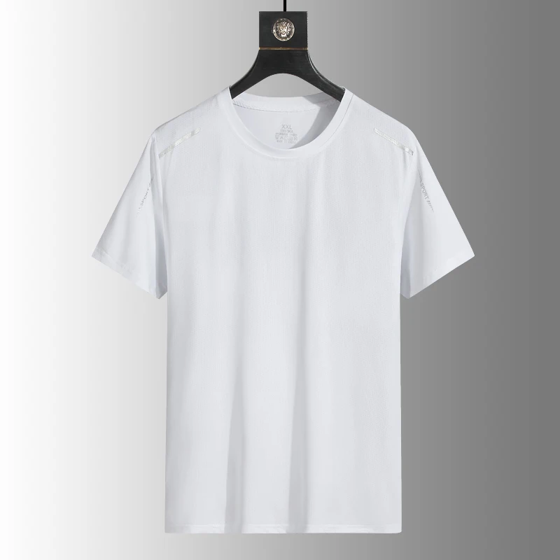 Color: Lavender, Size: L - Men's Silk Ice Round Collar T-shirt, Simple Running Fitness Suit, Breathable Thin T-shirt, Quick Dry T-shirt, Summer