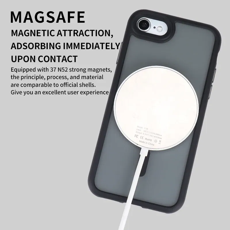 Color: black, Material: EVA - Magnetic Luxury Matte Translucent Armor Shockproof Case For iPhone 7 8 SE2 SE3 7Plus 8Plus For Magsafe Wireless Charge Cover