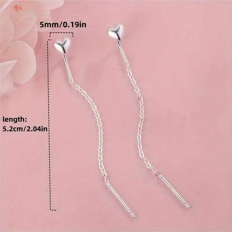 Adorable Sterling Silver Heart Dangle Earrings