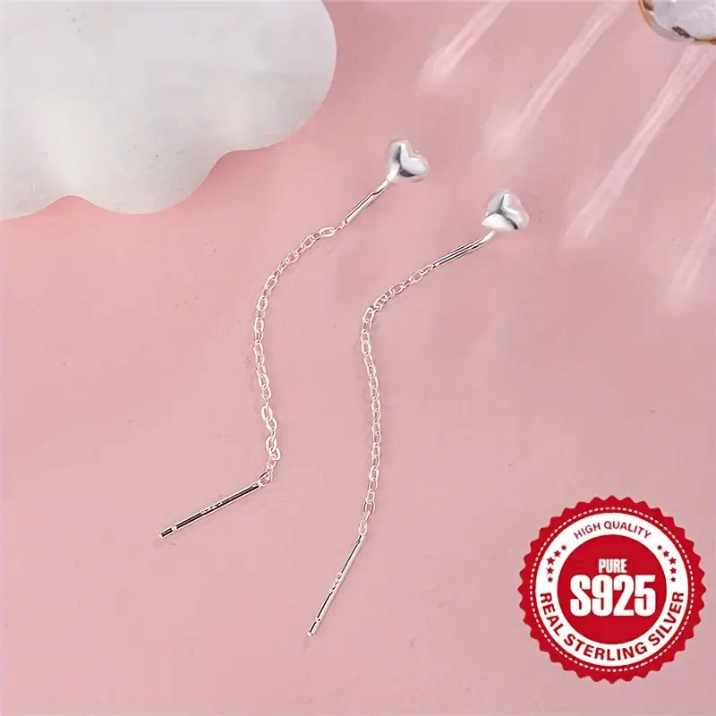 Adorable Sterling Silver Heart Dangle Earrings