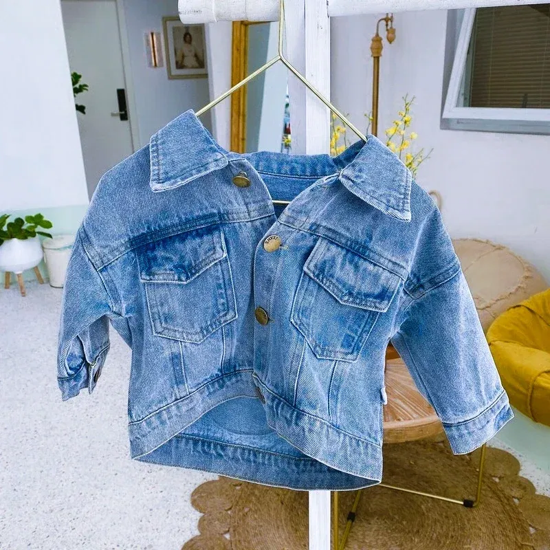 Color: Beige, Kid Size: 5 - 2022 Autumn Spring Fall Boys Casual Cartoon Denim Kids Jackets Turn-down Collar Long Sleeve Coat Girls Loose Tops for Teens