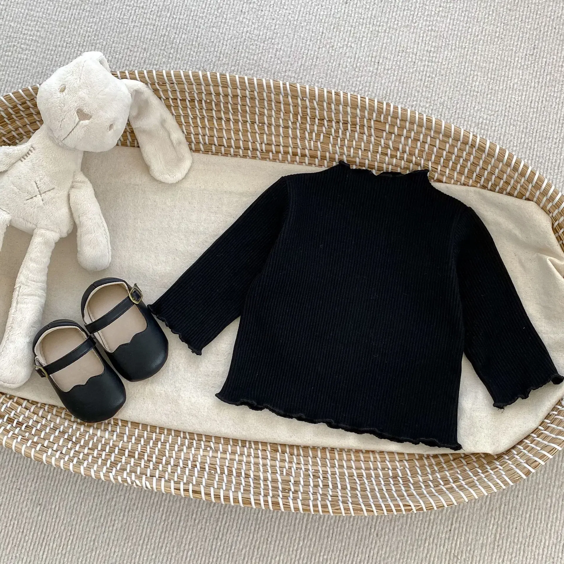Color: Brown, Kid Size: 4T - New Baby Long Sleeve T Shirt Girls Cotton Casual Tees Infant Ruffled Versatile Shirts Kids Floral Striped Bottoming Tops