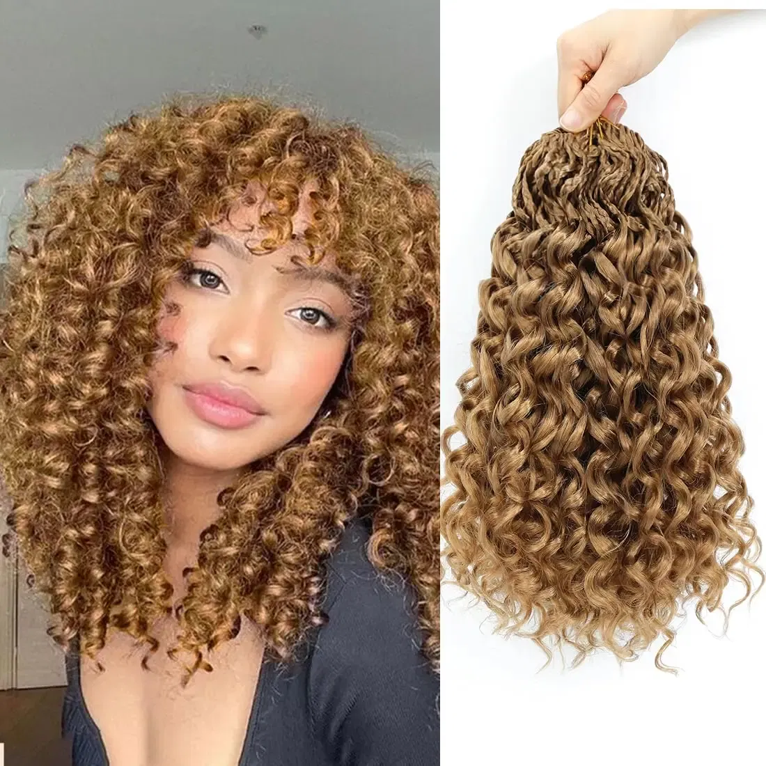 Color: #27, Stretched Length: 14inches, Bulk Buy: 8Pcs/Lot - Box Gogo Curl Crochet Hair for Black Women Pre looped Short Ocean Wave Crochet Hair Water Wave Beach Curl Crochet Braiding Hair