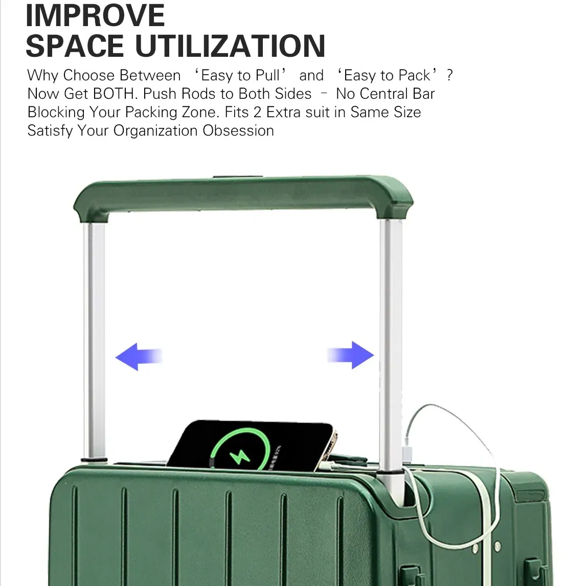 Color: green, Luggage Size: 20Inches 500mm, Ships From: CHINA - LightGo Front Access 20/26/28 Inch Carry On Luggage w/ Laptop Compartment, 2 USB-C, TSA Lock, Silent Wheels for Business Travel