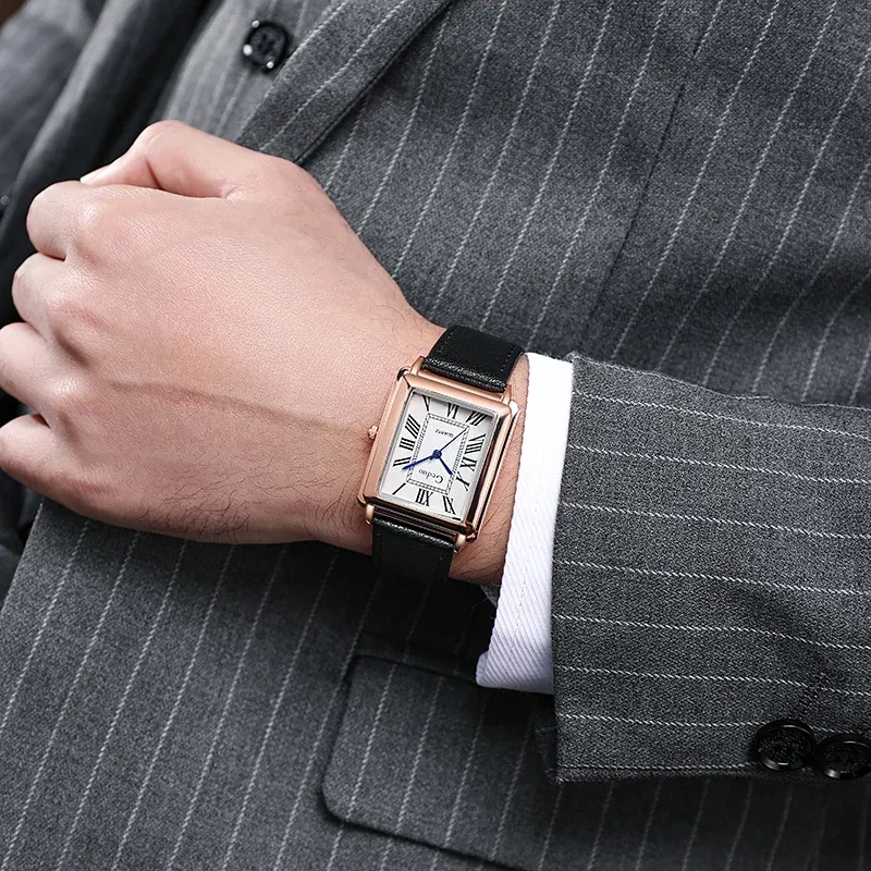 Color: BRONZE - Fashion Men's Quartz Wristwatch Leather Strap Watch