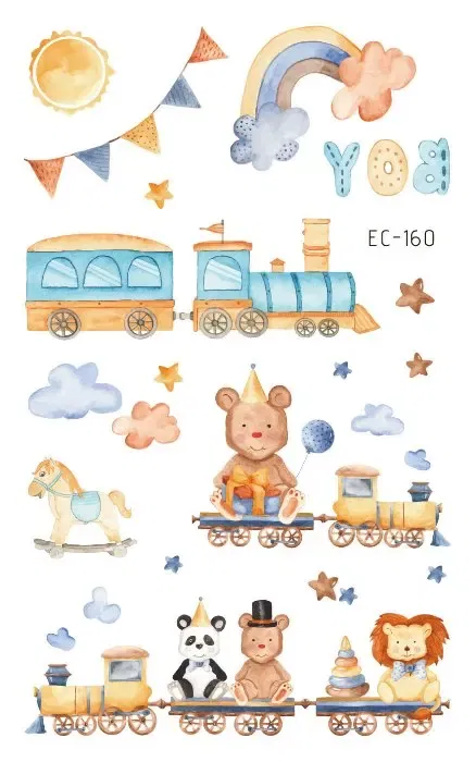 Color: black - 1Sheets Vehicle Temporary Tattoo Small Cars Helicopter Train Steamship Hot Air Balloon Kid  Waterproof  Fake Tattoo Sticker