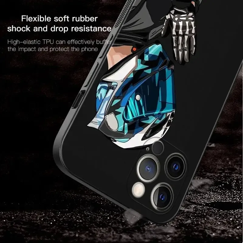 Color: black, Material: Denim - Moto Cross Motorcycle Sports Phone Case For iPhone 16 15 14 13 12 11 Pro Max XS X XR Plus Mini Luxury Black Soft Cover Funda