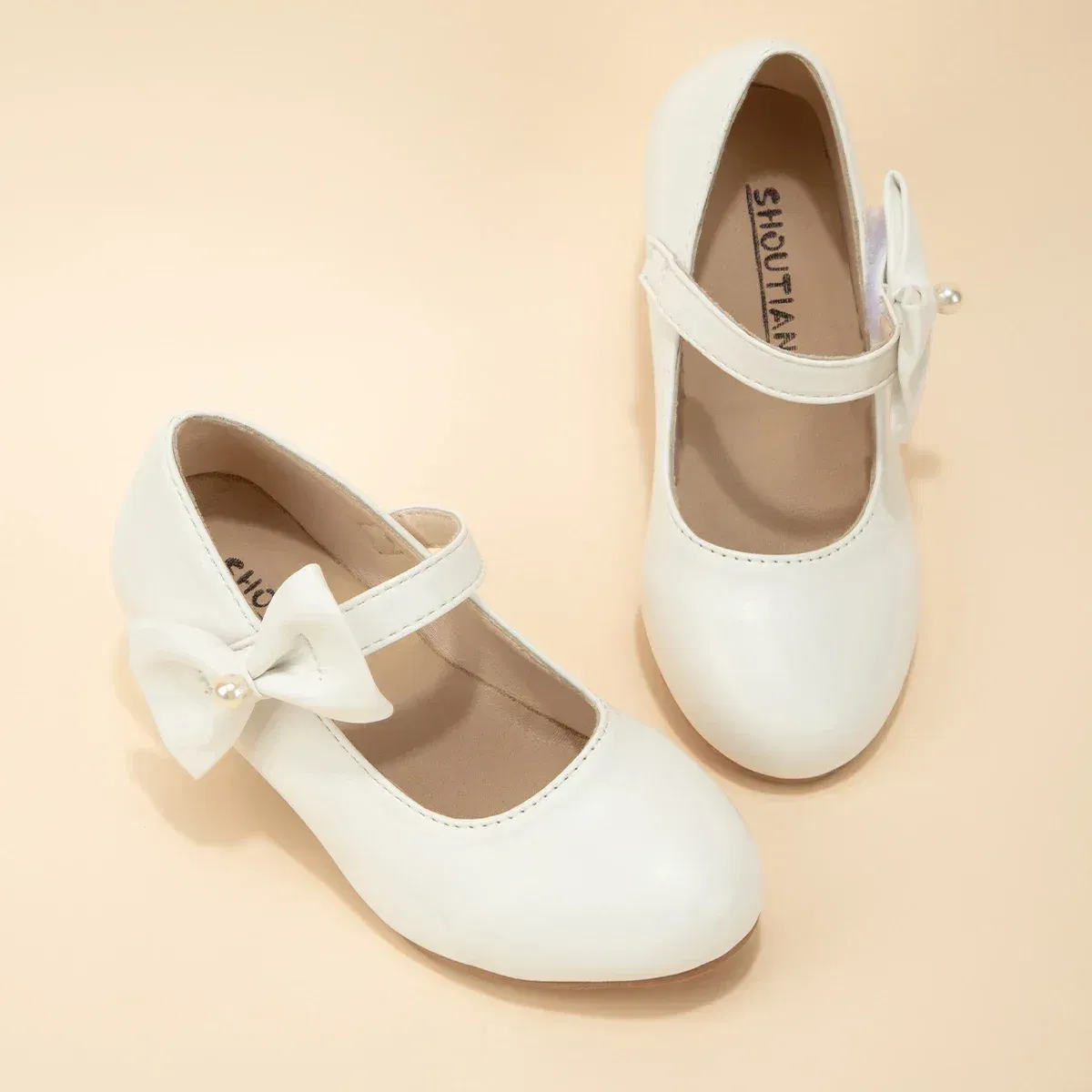 Shoe Size: 31, Color: Gold - Children's Bowknot Wedding Party Princess Shoes Big Kids White Gold Dance Dress Shoes Small Square Heel Children's Shoes
