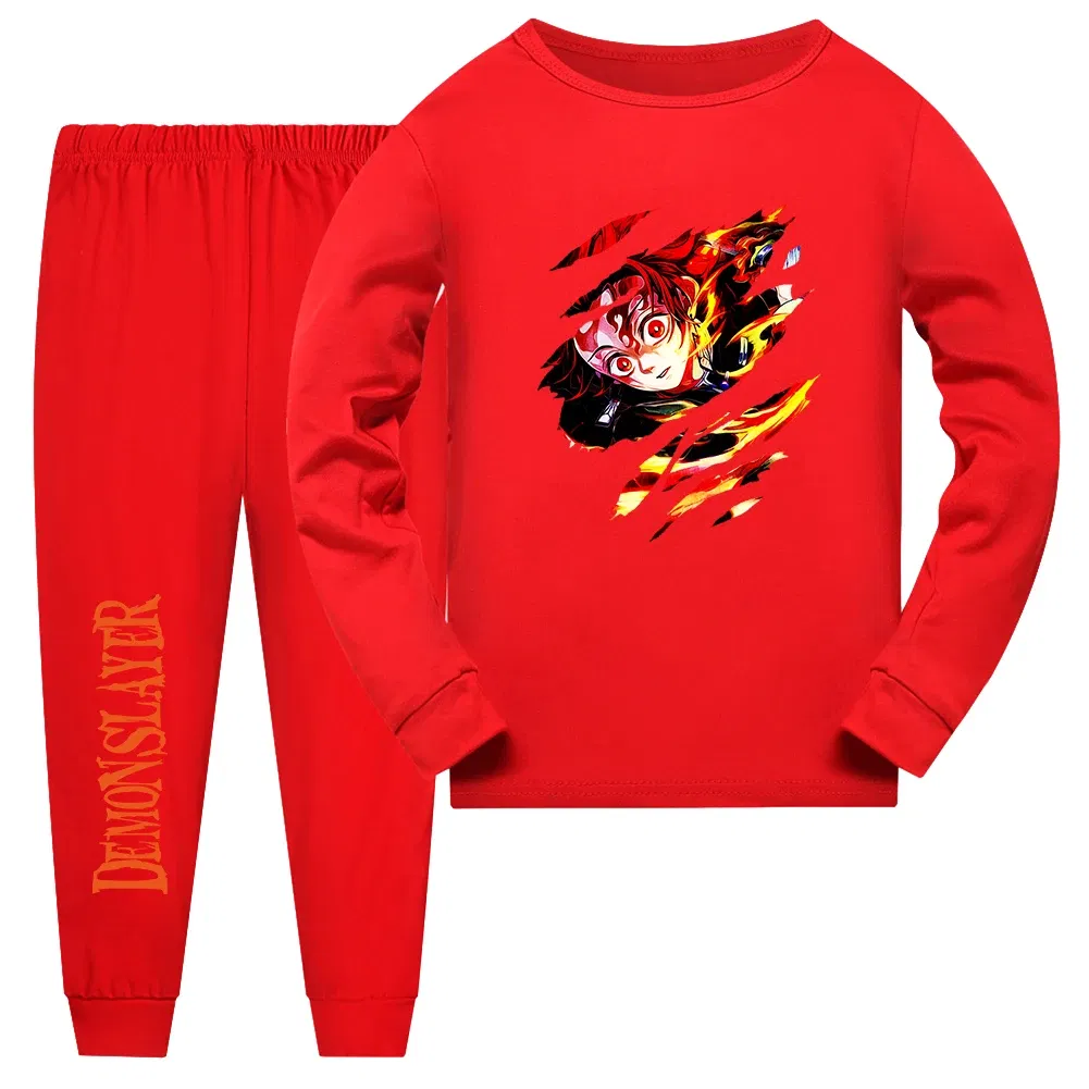 Color: Ivory, Kid Size: 11 - Demon Slayer Sleepwear Kamado Tanjirou Kamado Nezuko Agatsuma Zenitsu Children's Homewear Suit Long-sleeve Two-piece Pajamas Set