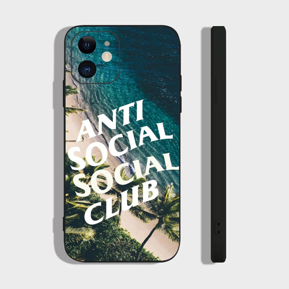 Color: GRAY, Material: POLYESTER - Anti Social Social Club Phone Case For IPhone 16 15 14 13 Pro Max 11 12 Mini X Xs XR Se 2022 Black Silicone Cover