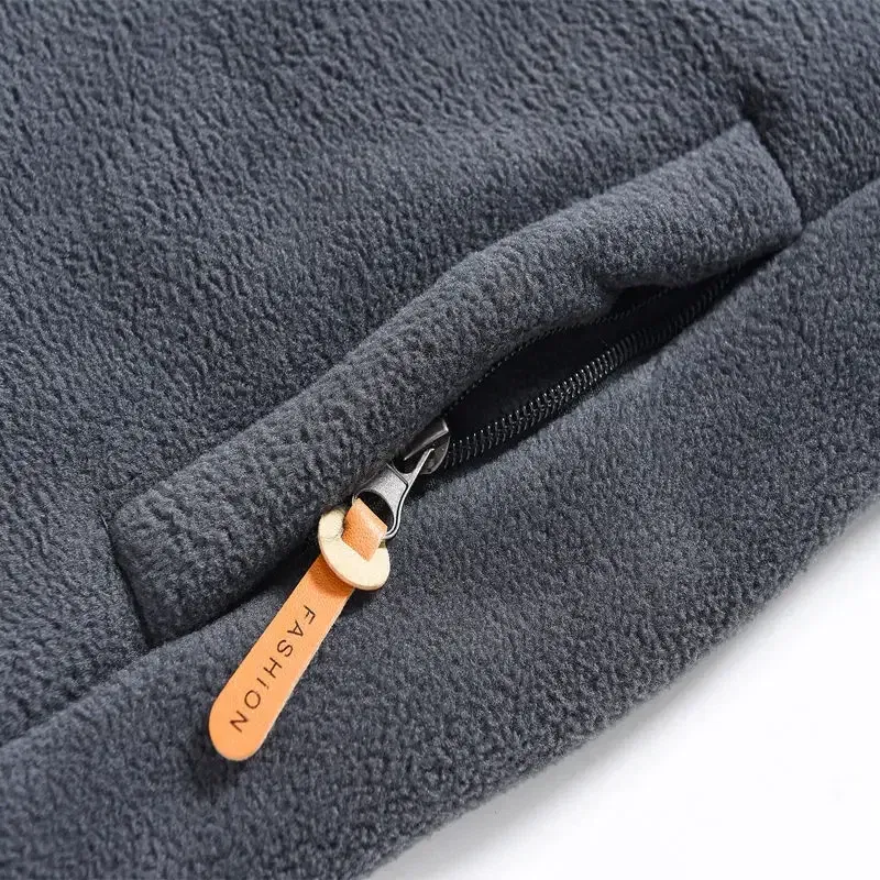 Color: GRAY, Size: XXXL - Men's Fleece Zip Up Outerwear Zipper Fleece-lined Stand Collar Thickened Outdoor Jacket Windproof Polar Fleece Coldproof Jackets