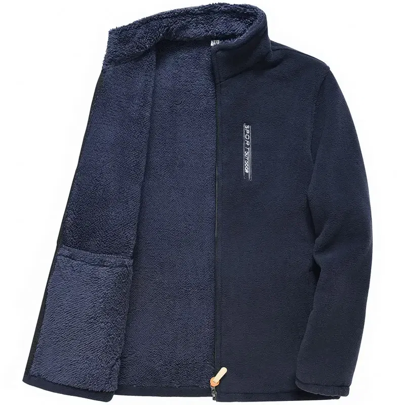 Color: GRAY, Size: XXXL - Men's Fleece Zip Up Outerwear Zipper Fleece-lined Stand Collar Thickened Outdoor Jacket Windproof Polar Fleece Coldproof Jackets