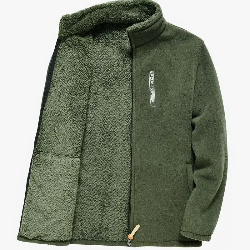 Color: GRAY, Size: XXXL - Men's Fleece Zip Up Outerwear Zipper Fleece-lined Stand Collar Thickened Outdoor Jacket Windproof Polar Fleece Coldproof Jackets