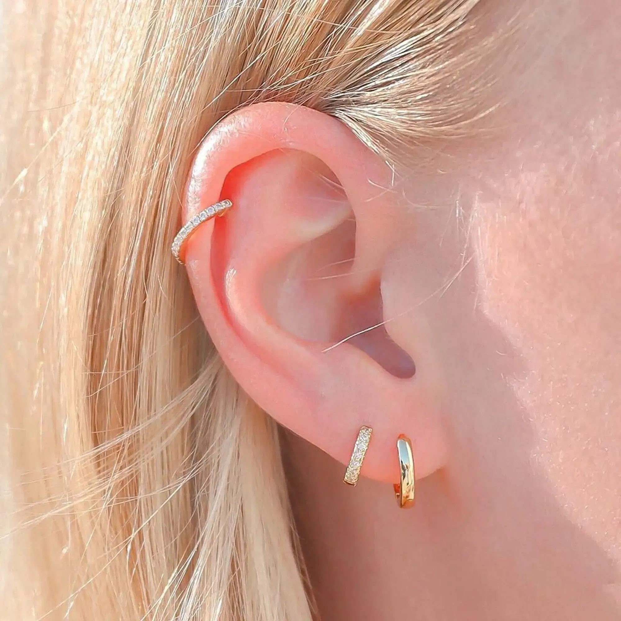 Metal Color: Gold-color - Vonmoos New Women 3 Pairs Small Earrings Lady Classic 14K Gold Hoop Fashion Tiny Huggie Hoop Earrings Set Hypoallergenic Earring