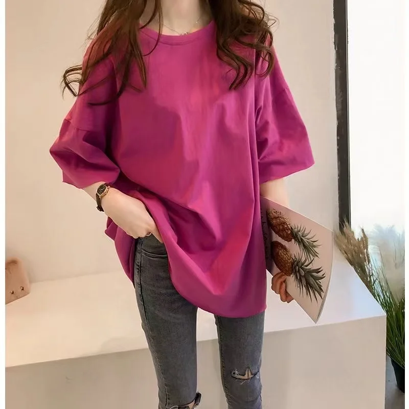 Color: Blue, Size: XXL - Women's T solid color mid sleeved casual trend personality