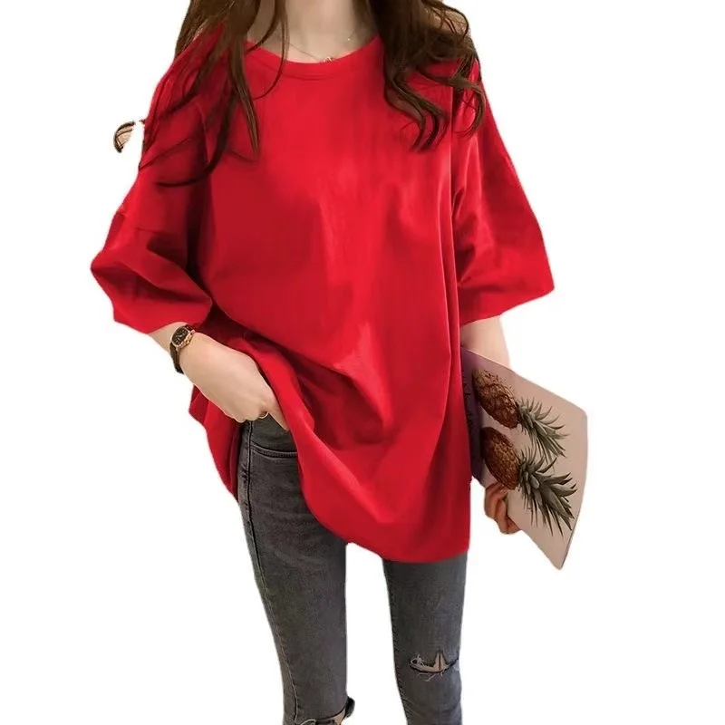 Color: Blue, Size: XXL - Women's T solid color mid sleeved casual trend personality
