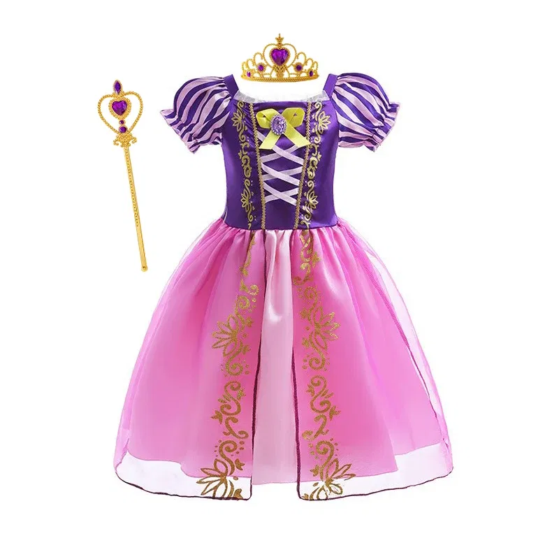 Color: green, Kid Size: 9 - Disney Deluxe Elegant Rapunzel Princess Ball Gown Fancy Birthday Party Dress Cinderella Vestidos Costume Play Carnival Apparel