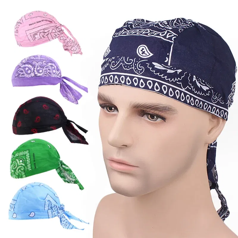 Color: ROYAL BLUE - Cotton Cycling Pirate Bandana Men Women Headwraps Bike Headband Headcloth Sweat Wicking Beanie Hip-hop Turban Head Scarf