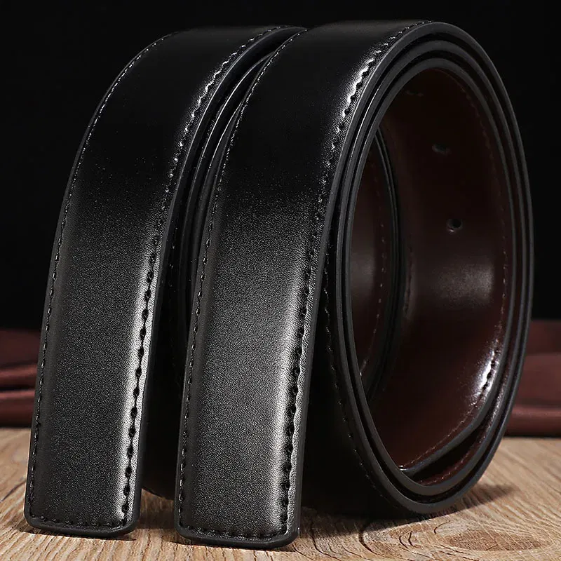 Color: Red, Belt Length: 115CM, Ships From: CHINA - 2.8cm 3.0cm 3.3cm 3.5cm 3.8cm Wide Double-sided Cow Reversible Leather With Holes No Buckle Belt Without Buckle High Quality