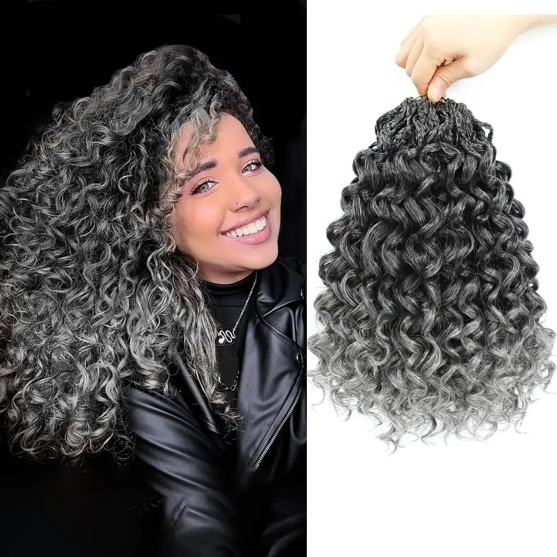 Color: GRAY, Stretched Length: 14inches, Bulk Buy: 3Pcs/Lot - Box Gogo Curl Crochet Hair for Black Women Pre looped Short Ocean Wave Crochet Hair Water Wave Beach Curl Crochet Braiding Hair