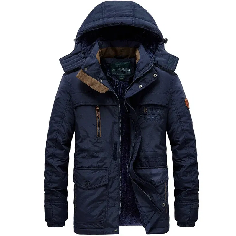 Color: Blue, Size: M - TELLHIGH 2024 Winter Parka Men Jacket Mens Plus Velvet Men Hooded Windbreaker Coats Men Casual Warm Jackets Coat Detachable Hat