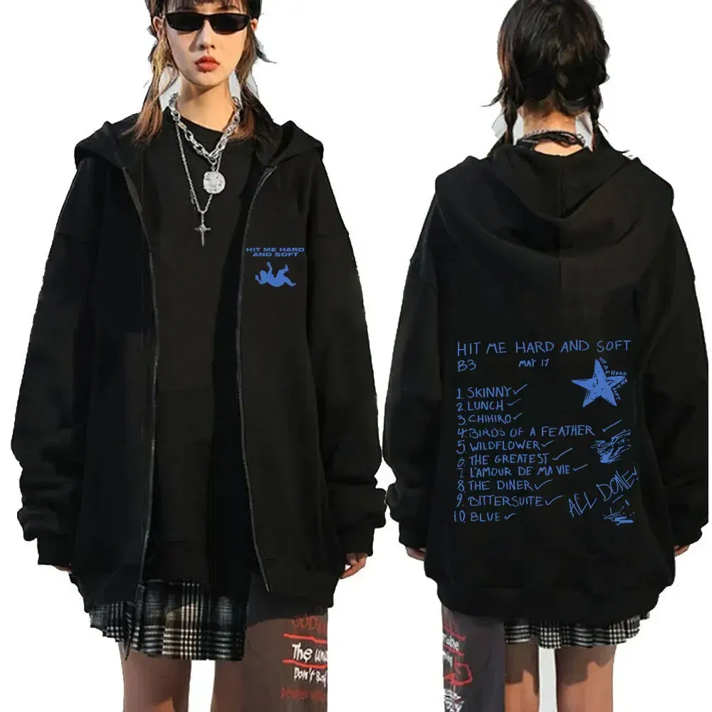 Color: Dark Grey, Size: L - Hit Me Hard and Soft 2025 Tour Zipper Hoodies Fans Gift Men Women Clothing Pullovers Fashion Hip Hop Zip Up Sweatshirts Jackets
