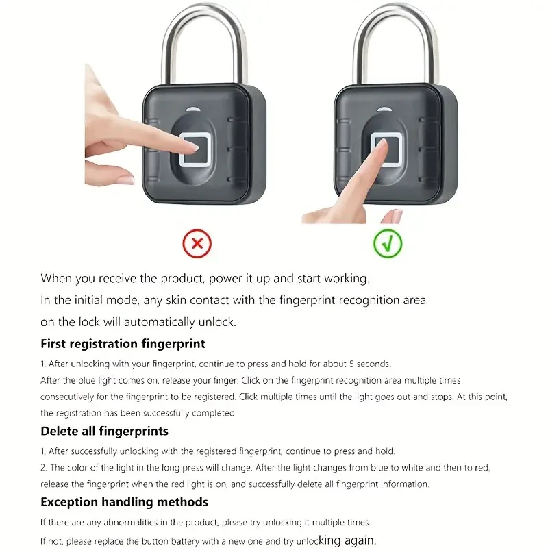 Biometric Fingerprint Padlock - Keyless Smart Lock for Gym, School Locker, Luggage, and Backpack