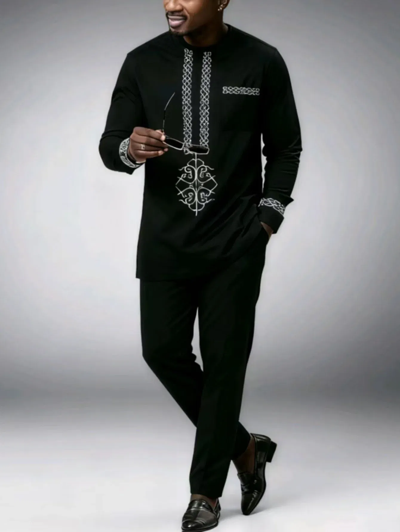 Color: Yellow, Size: 4XL - New Men's Tenos Wedding 2-Piece Suit Waist Pants Shirt Solid Color Panel Long Sleeve Party African Ethnic Style Clothing (M-4XL)