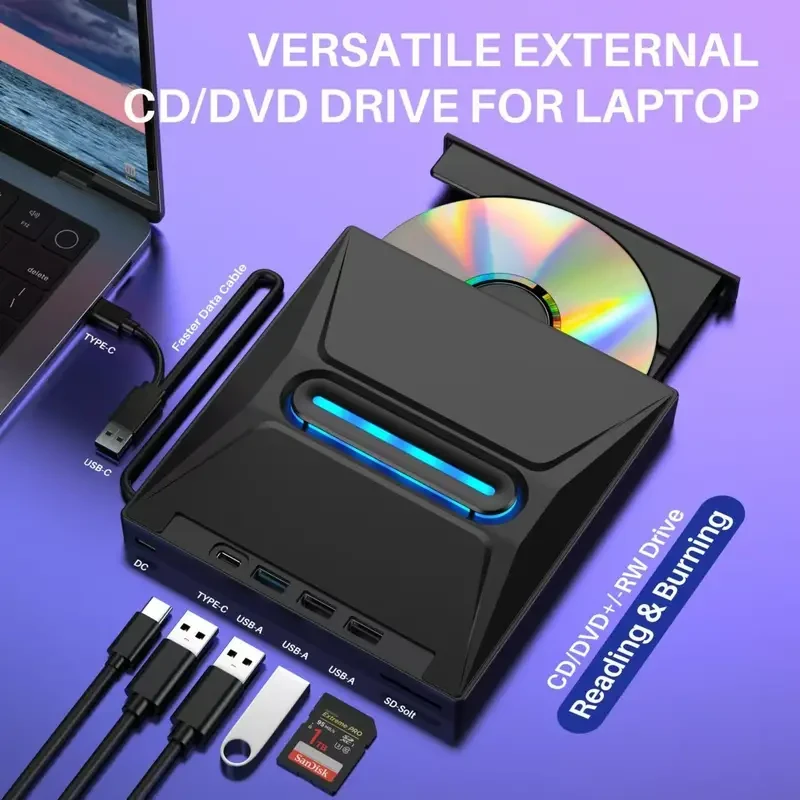 2024 Luminous 3-Port USB 3.0 External CD/DVD Drive