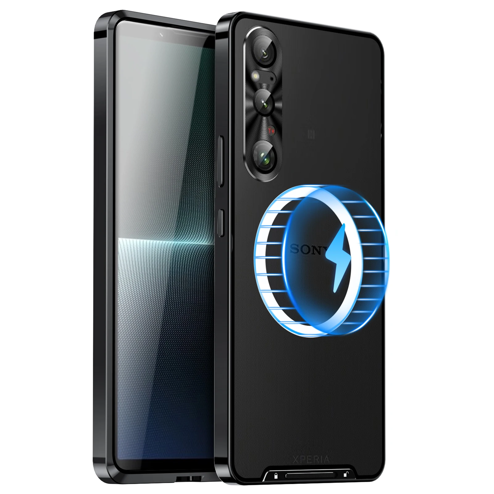 Color: Silver, Material: aluminum - Metal Alloy Magnetic Case For Sony Xperia 1 V 10 IV iii 5 V Aluminum Bumper Frame Clear Transparent Wireless Charger Cover
