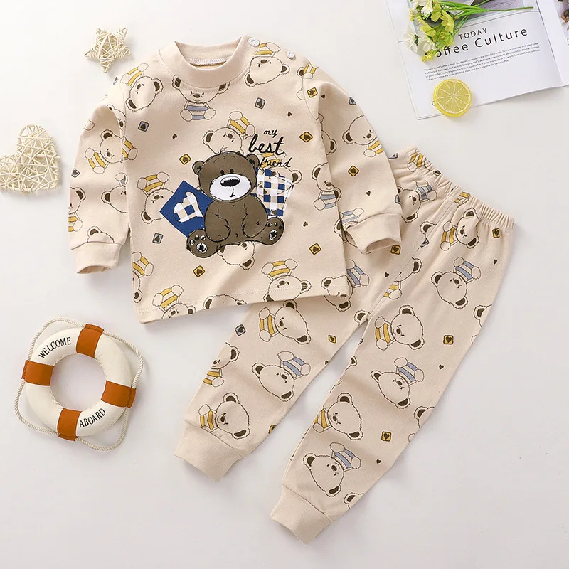 Color: Red, Kid Size: 2T - Cotton Boys Girls Sleepwear Suits Autumn Spring Newborn Underclothes 2pcs Kids Clothes Set Toddler Kids Pajamas
