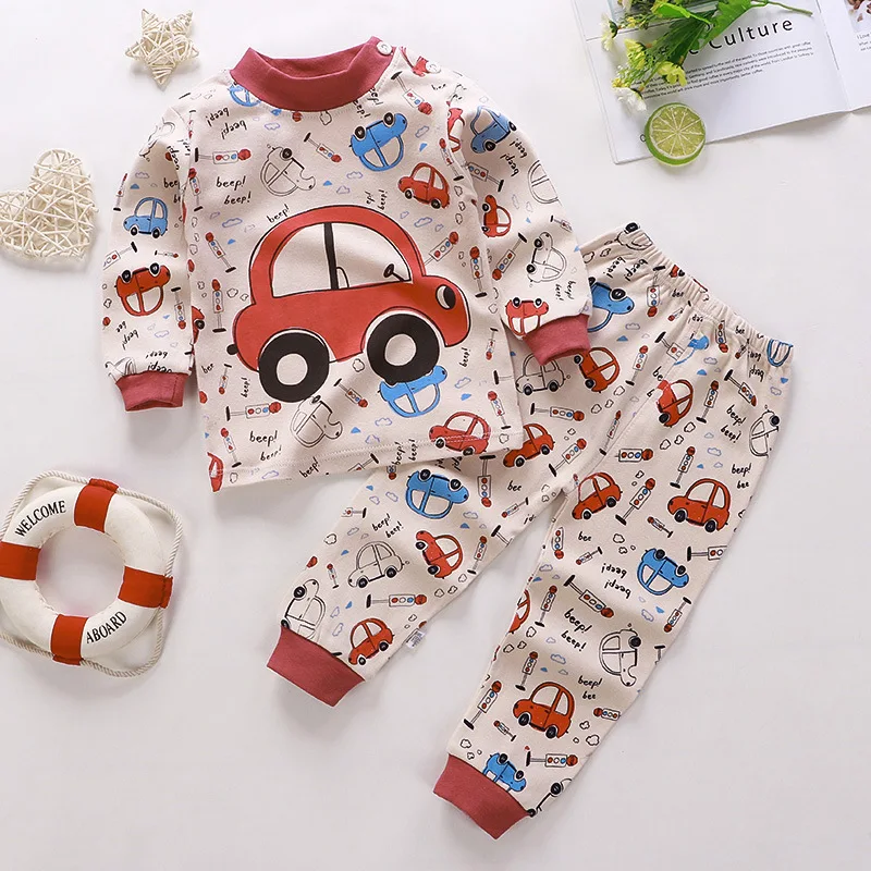 Color: Red, Kid Size: 2T - Cotton Boys Girls Sleepwear Suits Autumn Spring Newborn Underclothes 2pcs Kids Clothes Set Toddler Kids Pajamas
