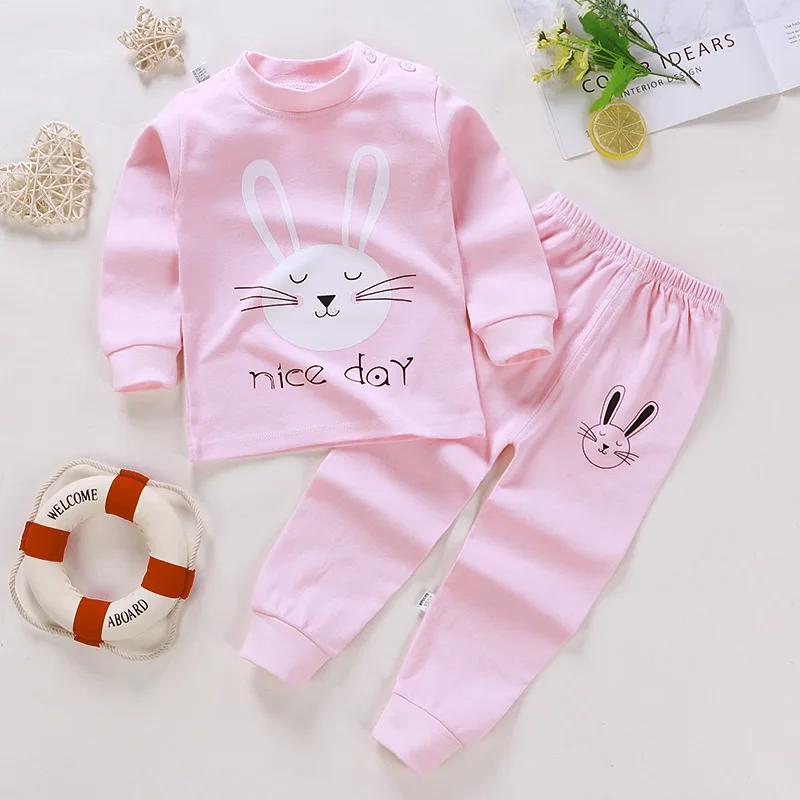 Color: Red, Kid Size: 2T - Cotton Boys Girls Sleepwear Suits Autumn Spring Newborn Underclothes 2pcs Kids Clothes Set Toddler Kids Pajamas