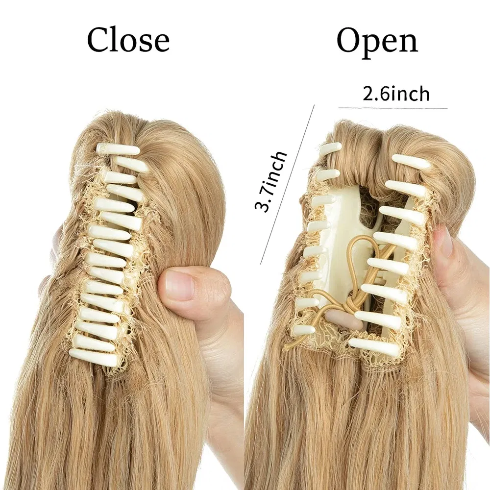 Color: T1B/613, Stretched Length: 14inches - Synthetic Claw Clip In Ponytail Hair Extensions 14 Inch Wavy Hairpiece Fake Blonde Black Hair False Pigtail With Elastic Band