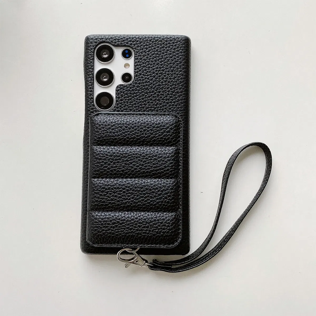 Color: black, Material: aluminum - Luxury Lanyard Wallet Case For Samsung Galaxy S21 FE S22 S23 Plus Note 20 Ultra A52 A53 A54 5G Lichee Pattern Leather Cover
