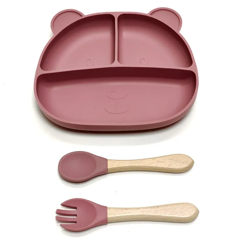Color: GRAY - Gel dinner plate children eating tableware adsorption on the desktop fruit plate silicone supplement plate