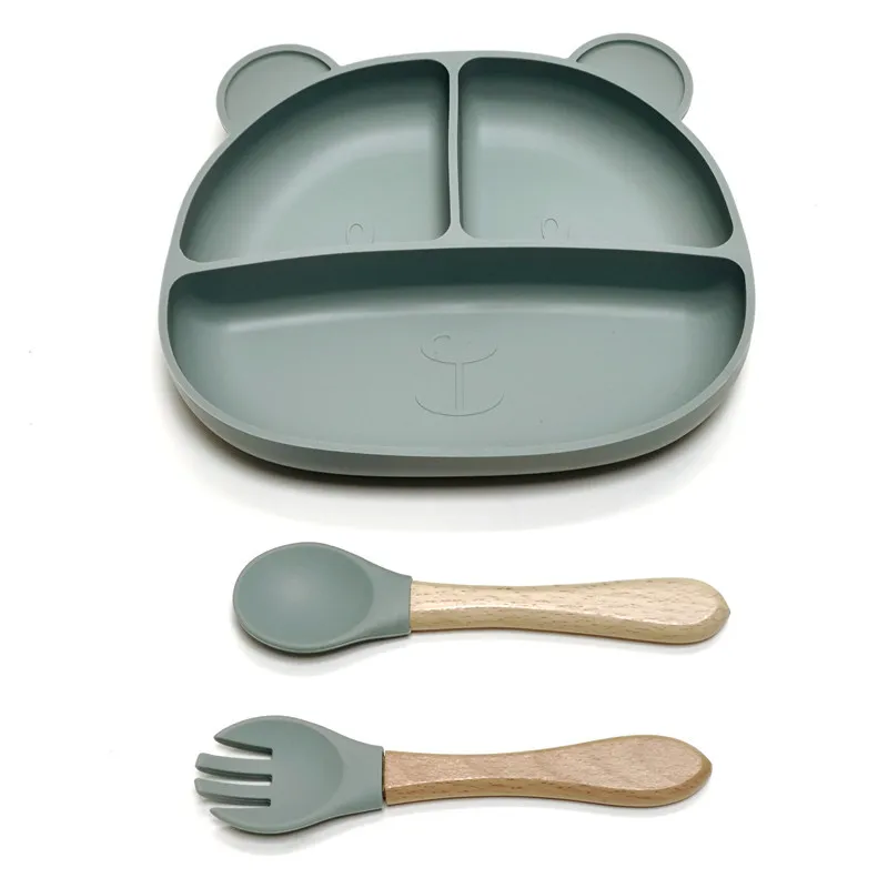 Color: GRAY - Gel dinner plate children eating tableware adsorption on the desktop fruit plate silicone supplement plate