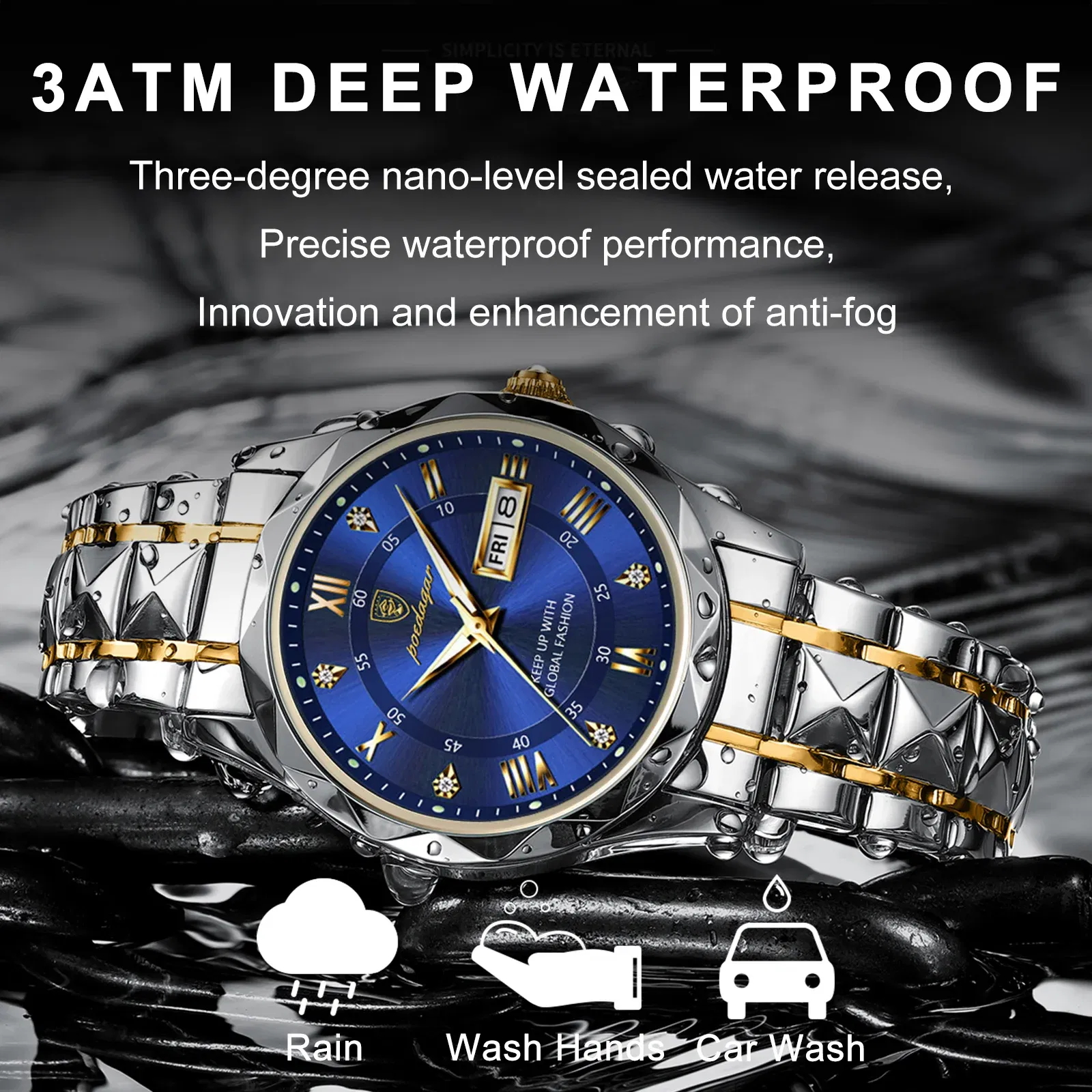 Color: Ivory - POEDAGAR Top Luxury Men Quartz Watch For Men Sports Waterproof Luminous Stainless Steel Date Week Men's Watches Male Clock reloj