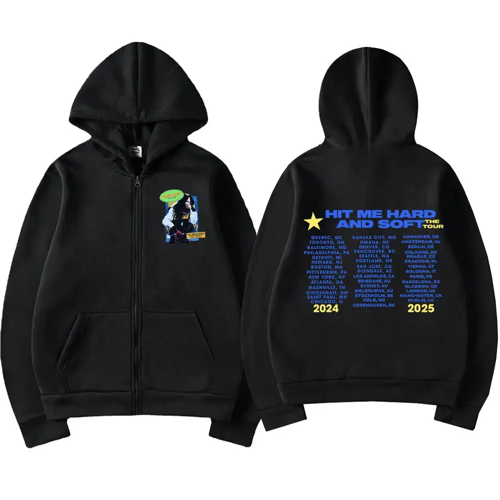 Color: MULTI, Size: S - Hit Me Hard and Soft 2025 Tour Zipper Hoodies Fans Gift Men Women Clothing Pullovers Fashion Hip Hop Zip Up Sweatshirts Jackets
