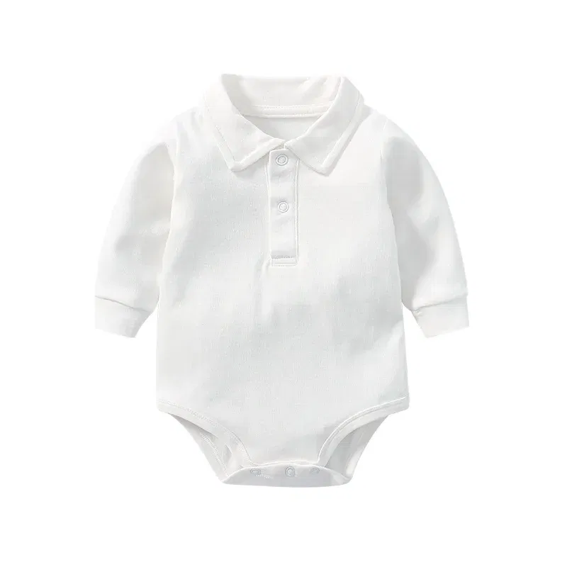 Color: WHITE, Kid Size: 6M - New Arrived Cotton Winter Autumn Baby Romper Baby Bodysuits Long Sleeve Polo Romper for Baby Girls Boys